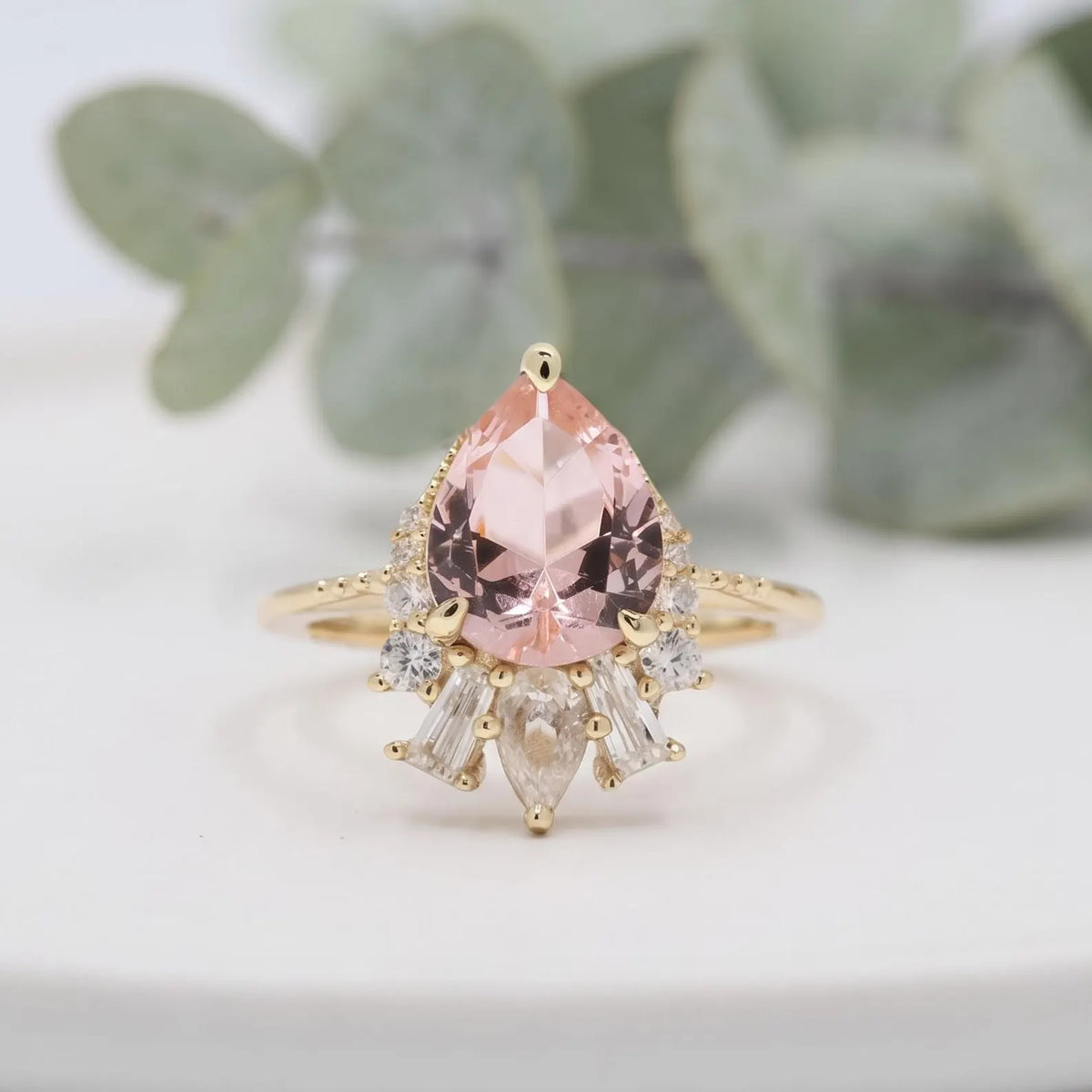 Pear Sapphire Lab Grown Diamond Ring With Diamond Accents