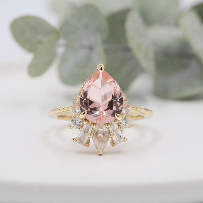 Pear Sapphire Lab Grown Diamond Ring With Diamond Accents