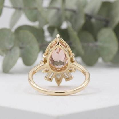 Pear Sapphire Lab Grown Diamond Ring With Diamond Accents