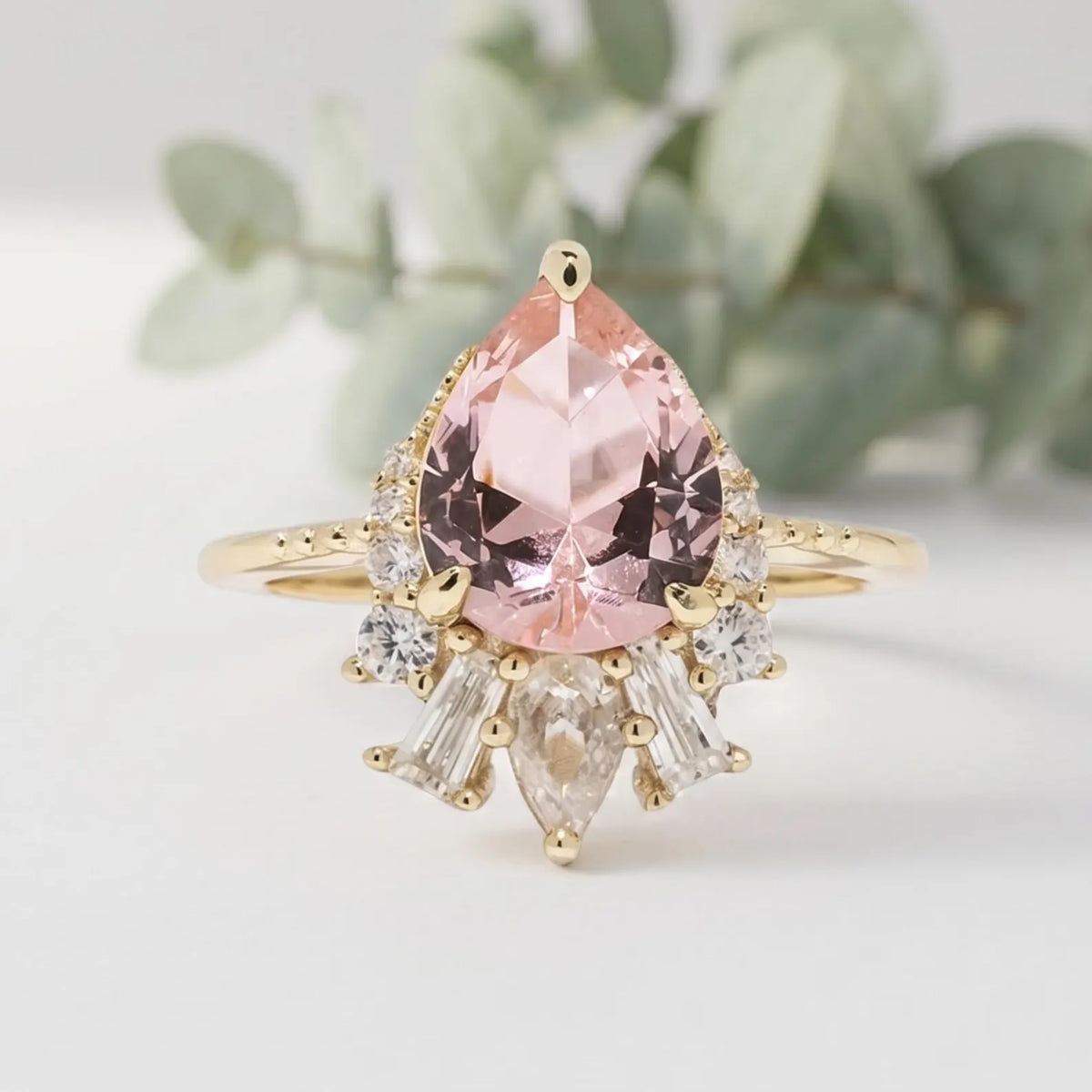 Pear Sapphire Lab Grown Diamond Ring With Diamond Accents