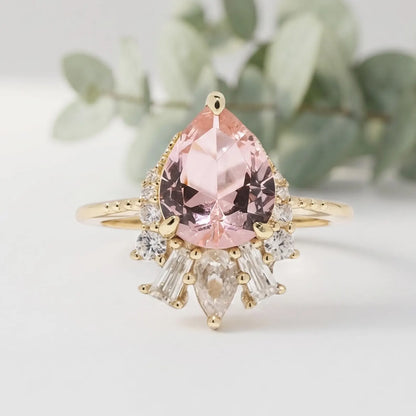 Pear Sapphire Lab Grown Diamond Ring With Diamond Accents