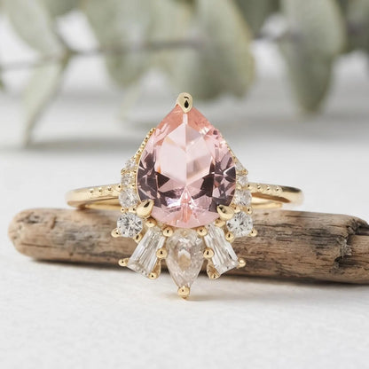 Pear Sapphire Lab Grown Diamond Ring With Diamond Accents