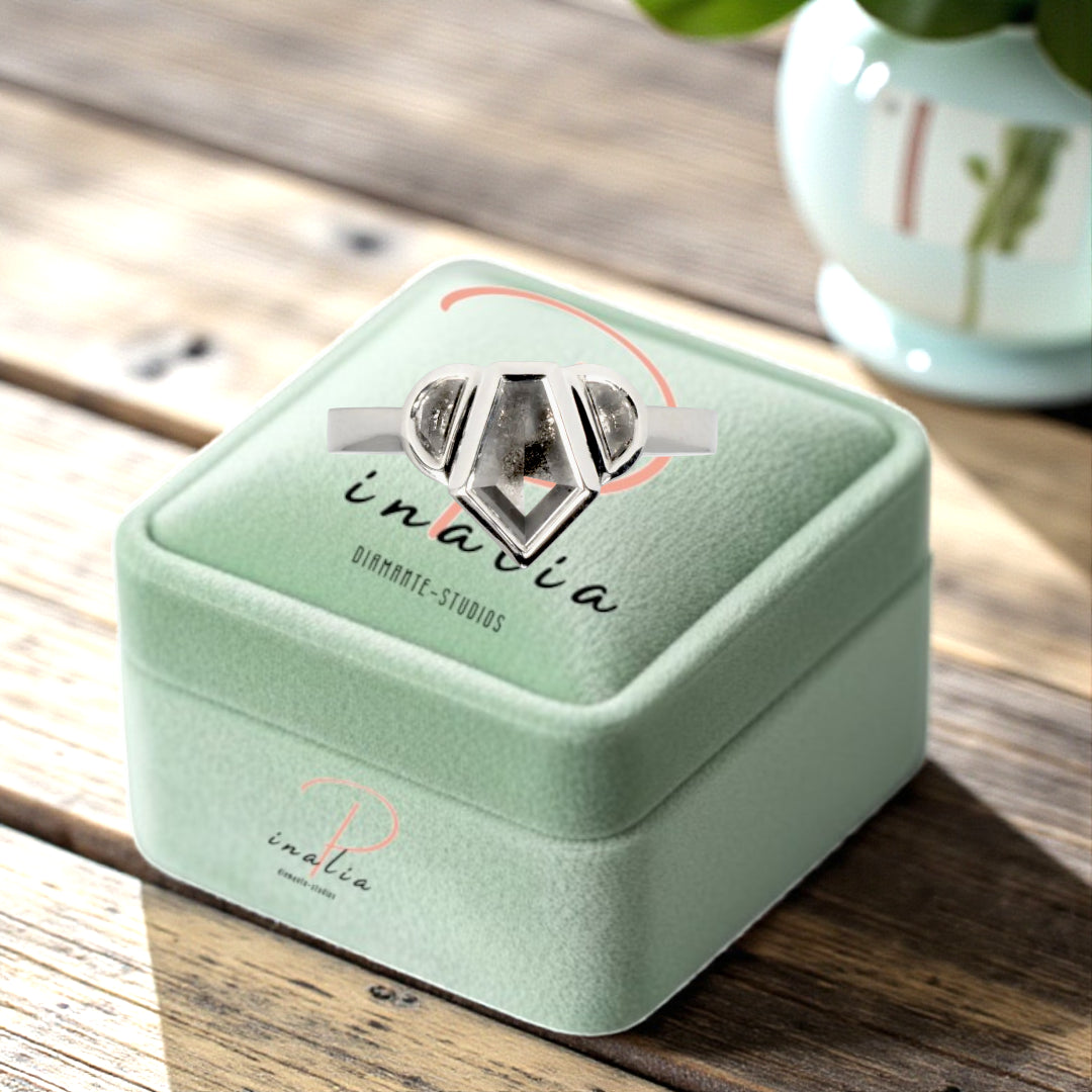 Obsidian Snow Salt And Papper Diamond Ring