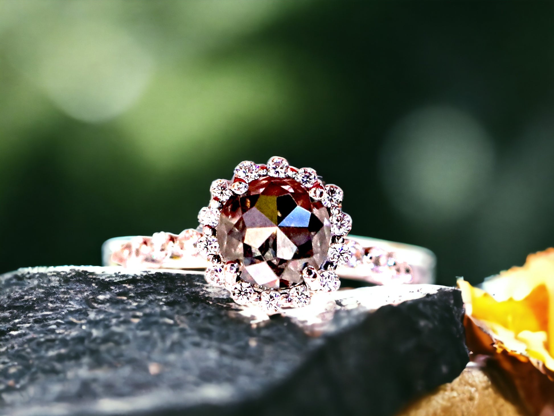 Jubilee Cut Salt and Pepper Diamond Ring featuring a 2.78 CT natural black salt and pepper diamond with galaxy-like black and white inclusions, accented by 26 round lab-grown diamonds in a handcrafted alternative engagement design with a straight 1.8 mm band and modern, elegant finish.