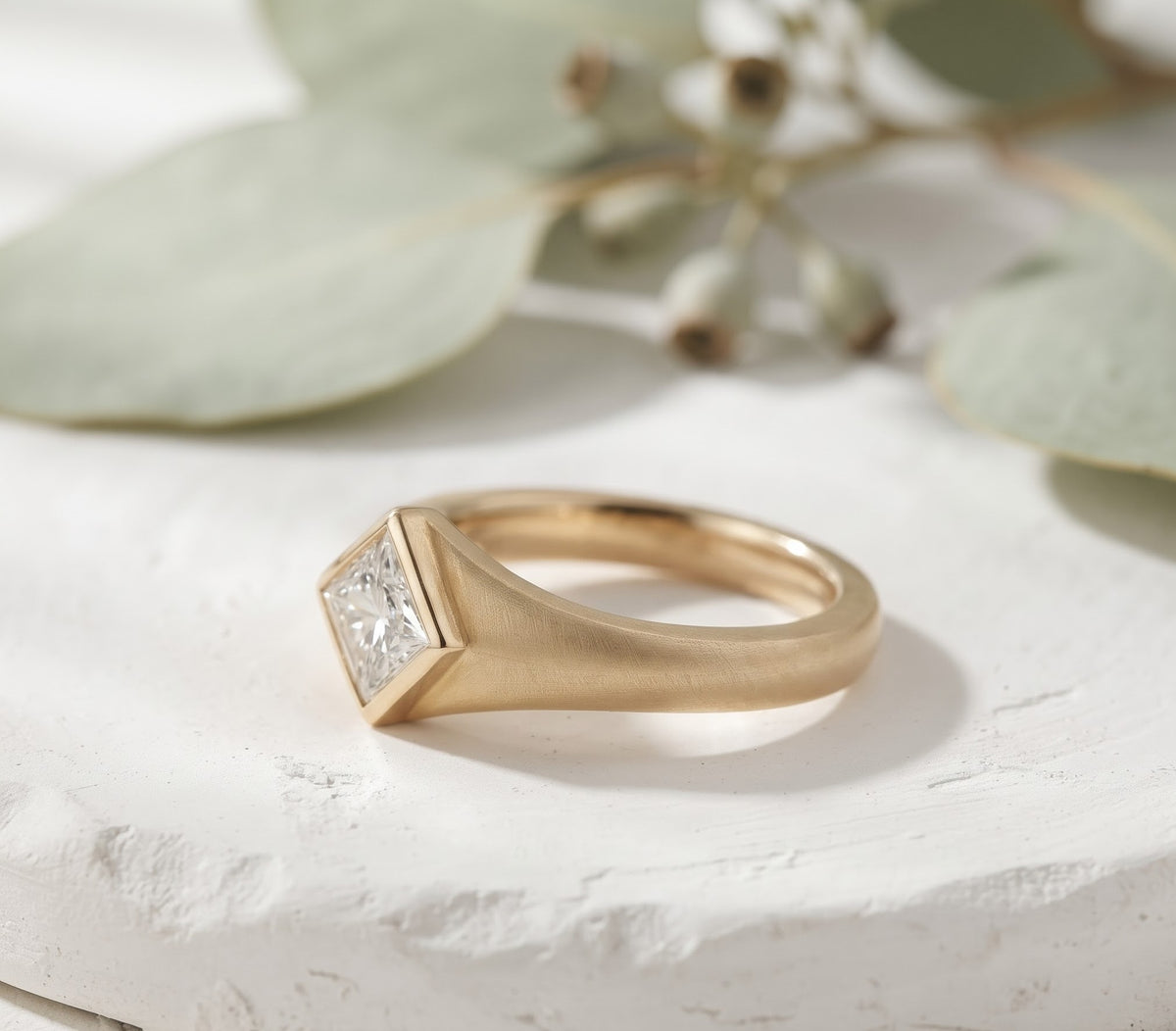 Princess Cut Diamond Bezel Engagement Ring in Gold