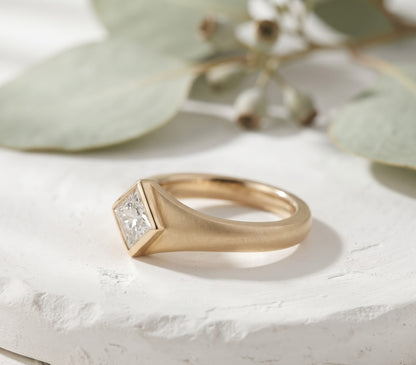 Princess Cut Diamond Bezel Engagement Ring in Gold
