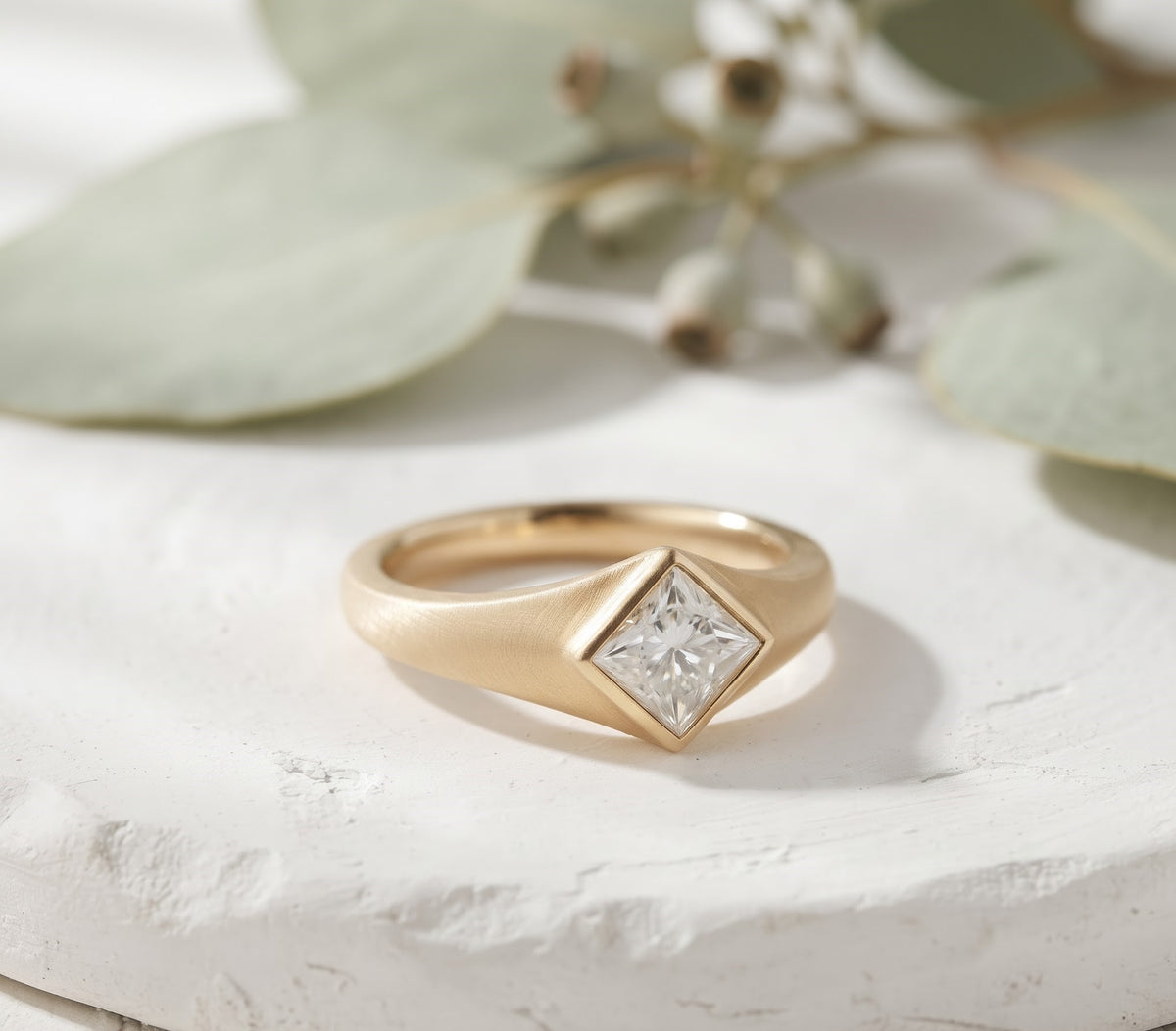 Princess Cut Diamond Bezel Engagement Ring in Gold