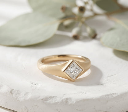 Princess Cut Diamond Bezel Engagement Ring in Gold