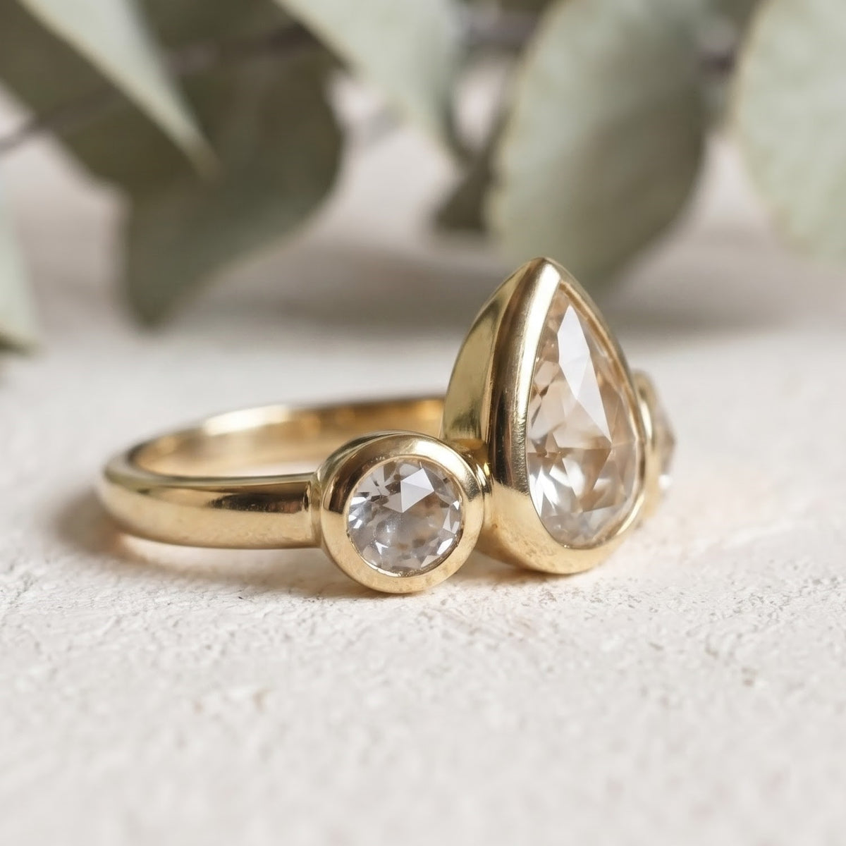 Lab-Grown Pear Diamond Bezel Set Bridal Ring