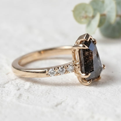 Natural Shield Cut Salt and Pepper Diamond Engagement Ring
