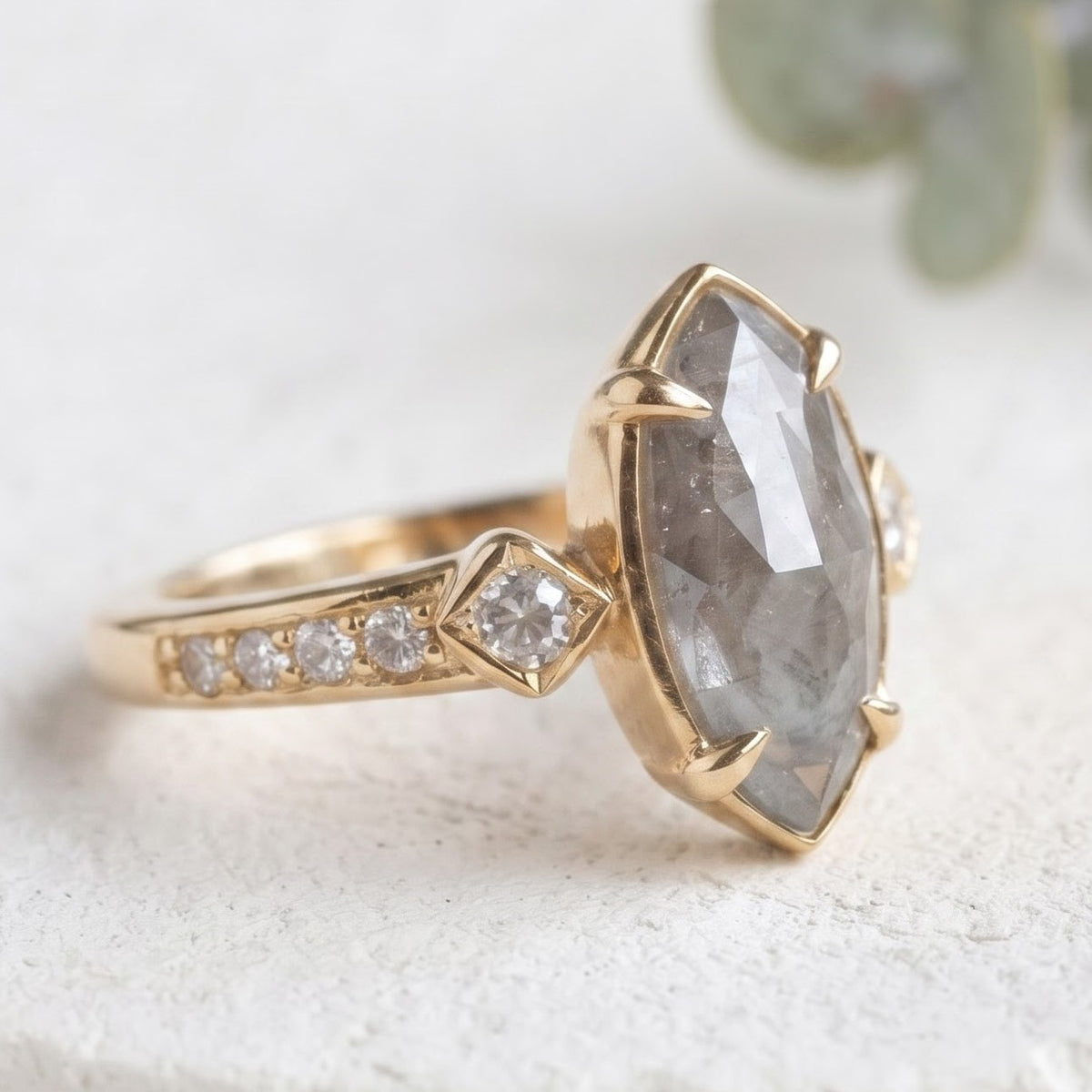 Vintage-Inspired Marquise Salt-and-Pepper Diamond Ring