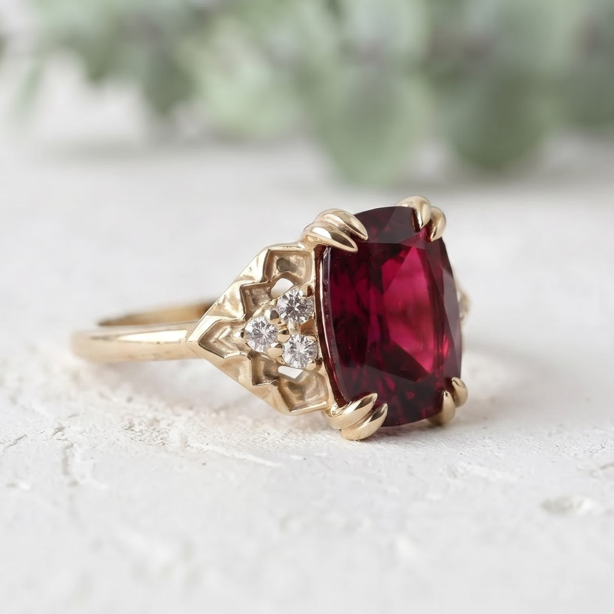 Pink Tourmaline Cushion Cut Gemstone Ring