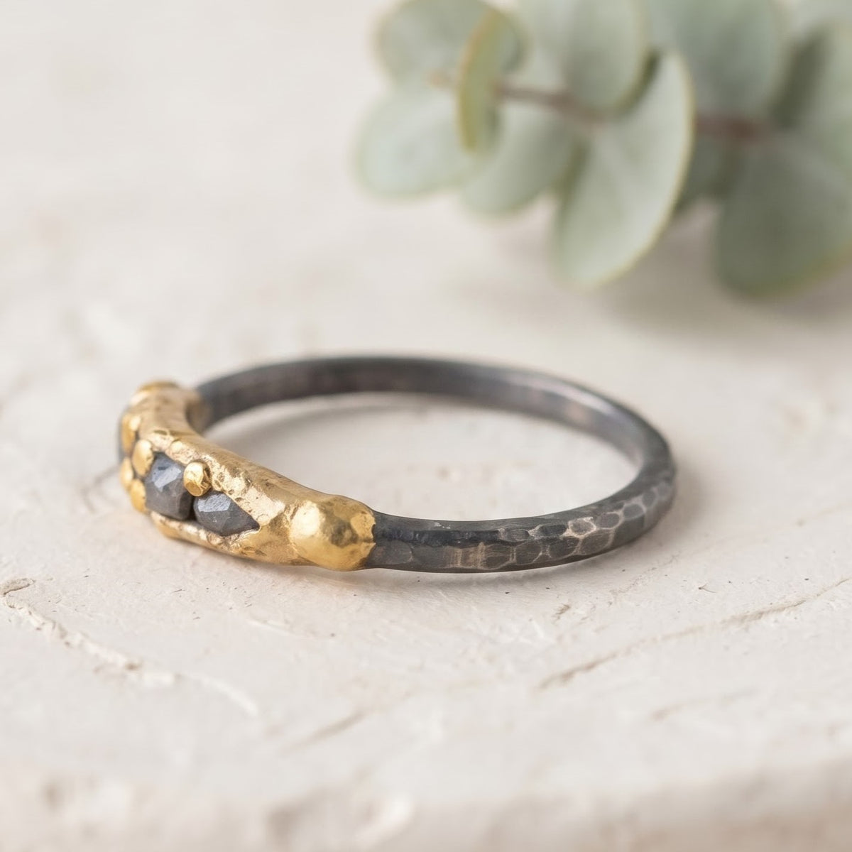 Salt and Pepper Diamond Nature Inspired Ring