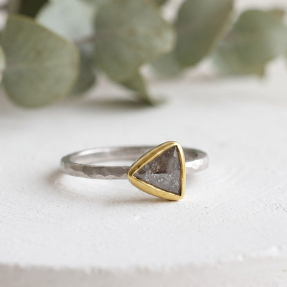 0.80 CT Triangular Salt and Pepper Diamond Handmade Ring