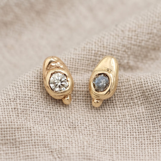 White Diamond and Salt and Pepper Round Diamond Stud Earrings