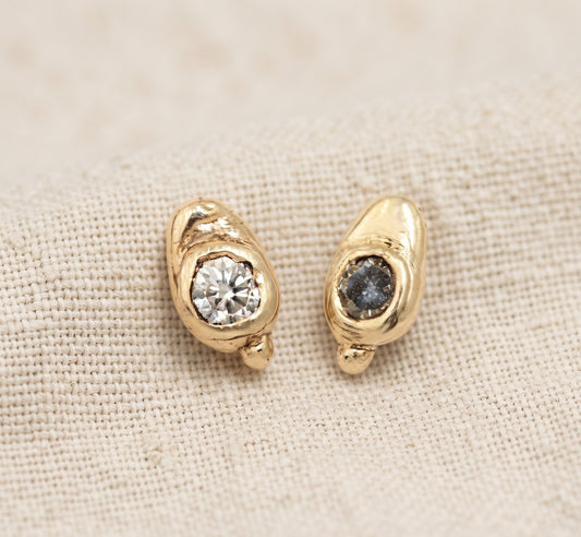 White Diamond and Salt and Pepper Round Diamond Stud Earrings