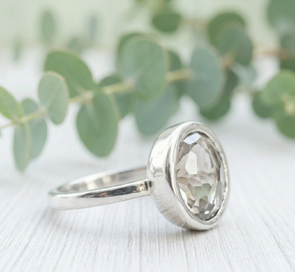 Old Round Cut Salt and Pepper Diamond Ring featuring a 2.94 CT natural salt and pepper diamond with organic black and white inclusions in a minimalist handcrafted engagement design with a straight 1.70 mm band and vintage-inspired character.
