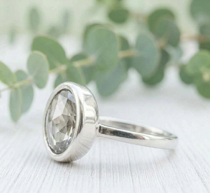Old Round Cut Salt and Pepper Diamond Ring featuring a 2.94 CT natural salt and pepper diamond with organic black and white inclusions in a minimalist handcrafted engagement design with a straight 1.70 mm band and vintage-inspired character.