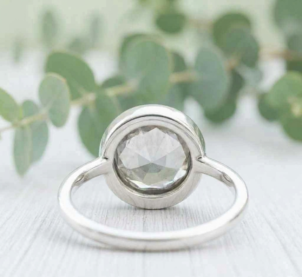 Old Round Cut Salt and Pepper Diamond Ring featuring a 2.94 CT natural salt and pepper diamond with organic black and white inclusions in a minimalist handcrafted engagement design with a straight 1.70 mm band and vintage-inspired character.