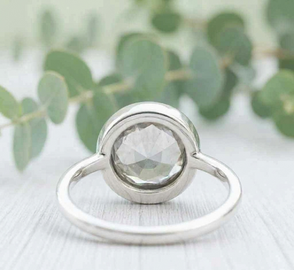 Old Round Cut Salt and Pepper Diamond Ring featuring a 2.94 CT natural salt and pepper diamond with organic black and white inclusions in a minimalist handcrafted engagement design with a straight 1.70 mm band and vintage-inspired character.