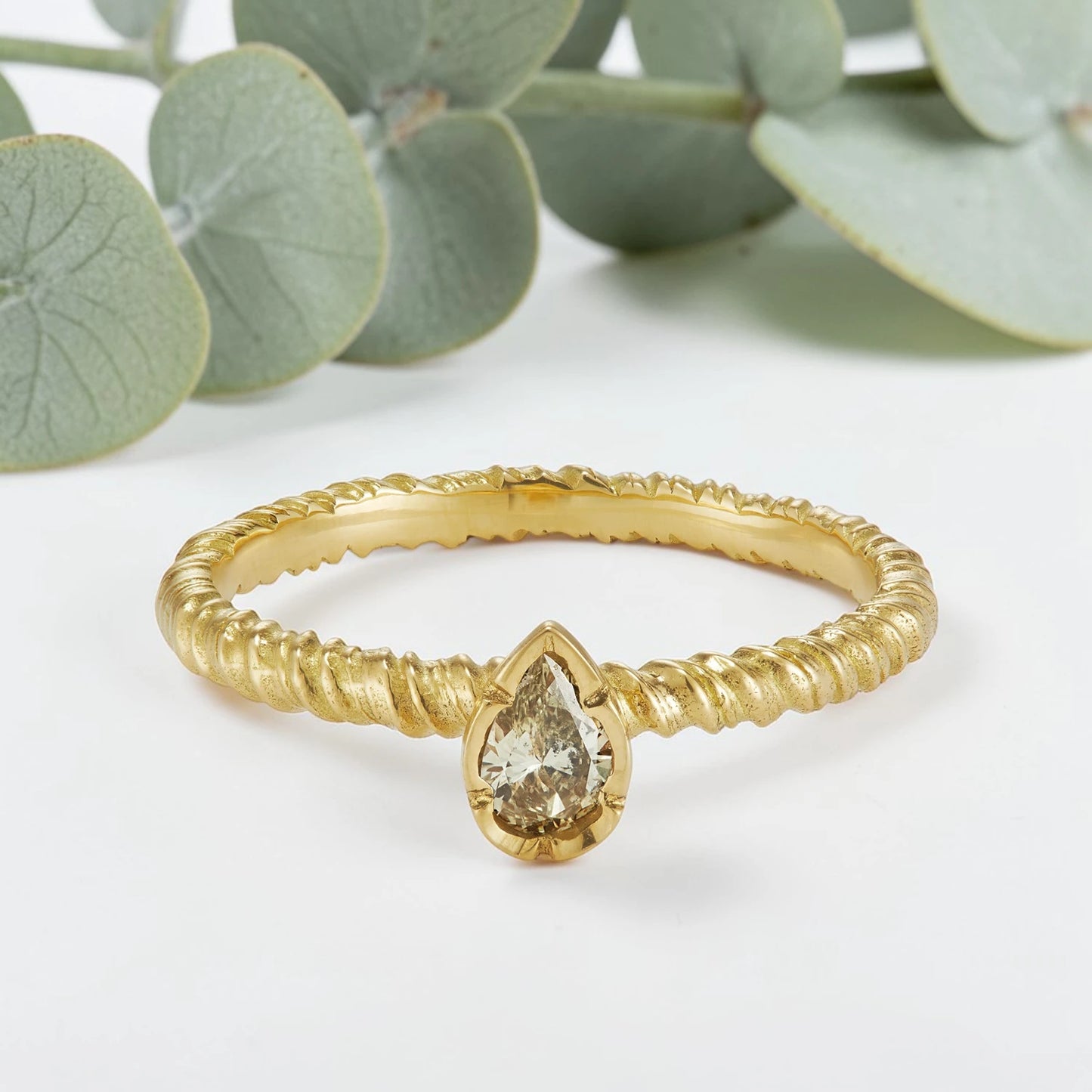 Pear Salt and Pepper Diamond Engagement Ring in Gold for Brides