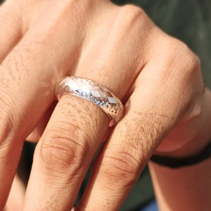 Pinalia’s signature ring featuring a distinctive natural diamond design with handcrafted fine jewelry detailing, showcasing a modern minimalist aesthetic and unique organic gemstone character in an elegant engagement style ring.