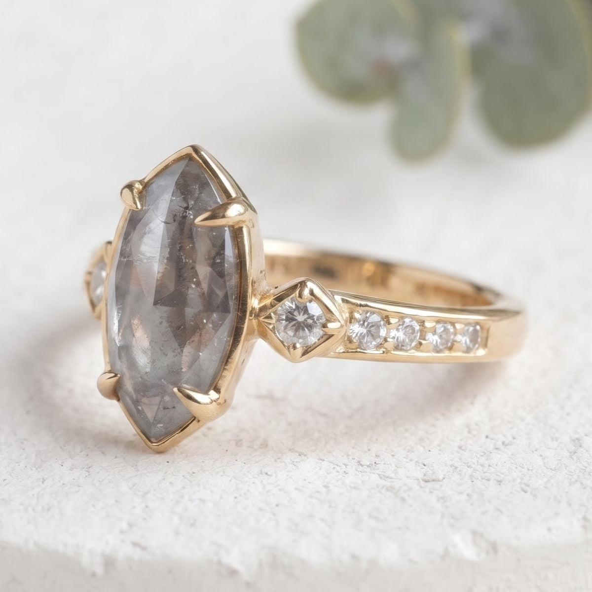 Vintage-Inspired Marquise Salt-and-Pepper Diamond Ring