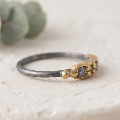 Salt and Pepper Diamond Nature Inspired Ring