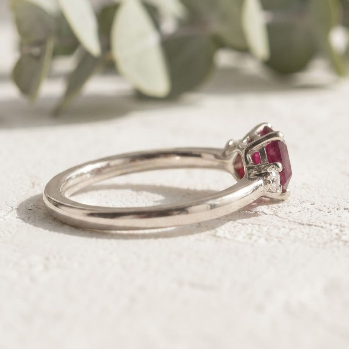Pink Hexagon Ruby Ring with Lab Grown Diamond Accents