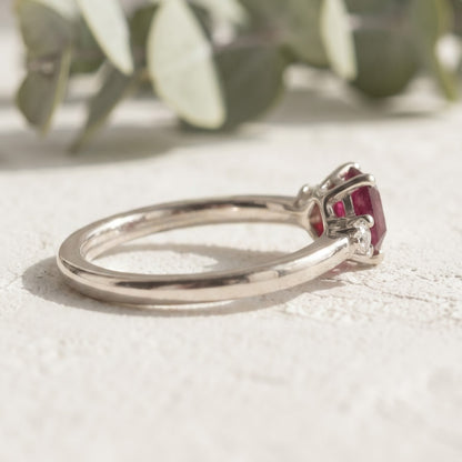 Pink Hexagon Ruby Ring with Lab Grown Diamond Accents