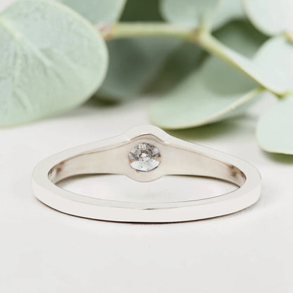 Round Cut Salt and Pepper Diamond Ring featuring a 0.27 CT natural salt and pepper diamond with organic inclusions in a minimalist handmade design with a reverse tapered 2.65 mm band and modern fine jewelry aesthetic.