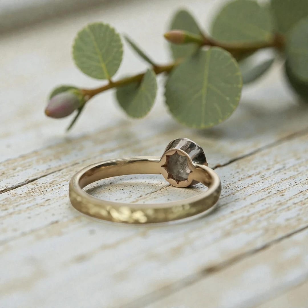 Round diamond ring inspired by ethical natural diamond beauty featuring a minimalist handcrafted design with a natural round diamond center stone and refined fine jewelry aesthetic suitable for engagement and everyday wear.