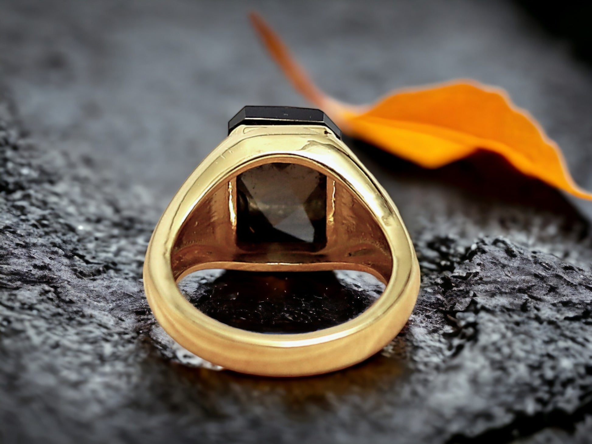 Salt and Pepper Pyramid Diamond Ring featuring a 3.75 CT natural gray pyramid cut diamond with speckled organic inclusions, accented by round diamond side stones in a bezel set geometric design with a reverse tapered 2.70 mm band, handcrafted as a bold modern statement ring.