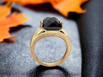 Salt and Pepper Pyramid Diamond Ring featuring a 3.75 CT natural gray pyramid cut diamond with speckled organic inclusions, accented by round diamond side stones in a bezel set geometric design with a reverse tapered 2.70 mm band, handcrafted as a bold modern statement ring.