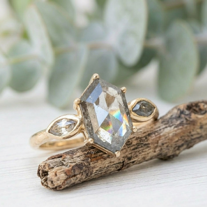 Hexagon Shape Diamond Ring with a Modern Geometric Design