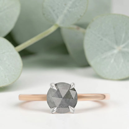 Round Cut Salt and Pepper Diamond Ring for Bridal Wear
