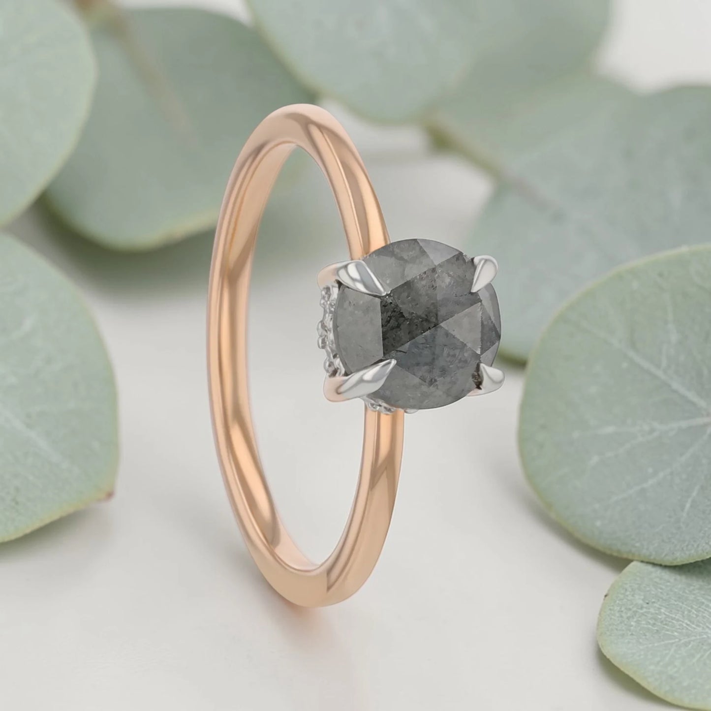 Round Cut Salt and Pepper Diamond Ring for Bridal Wear
