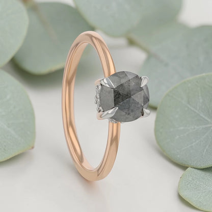 Round Cut Salt and Pepper Diamond Ring for Bridal Wear