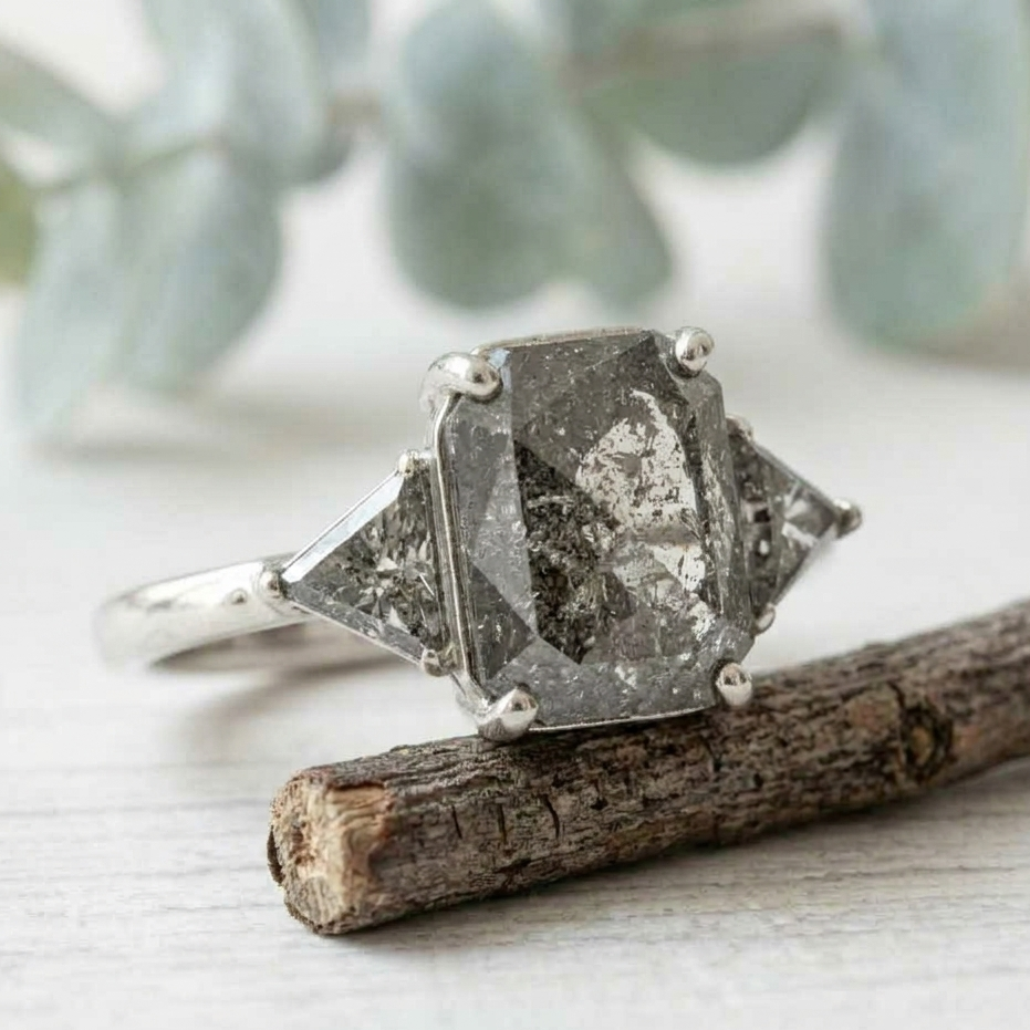 Rose Cut Emerald Diamond Ring with a Vintage Inspired Design