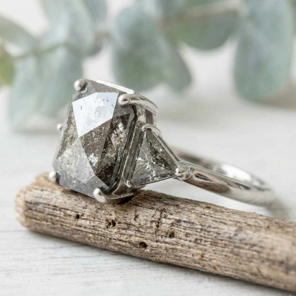 Rose Cut Emerald Diamond Ring with a Vintage Inspired Design