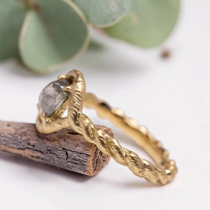 Salt & Pepper Rosecut Diamond Ring – Organic Bezel Engagement Band