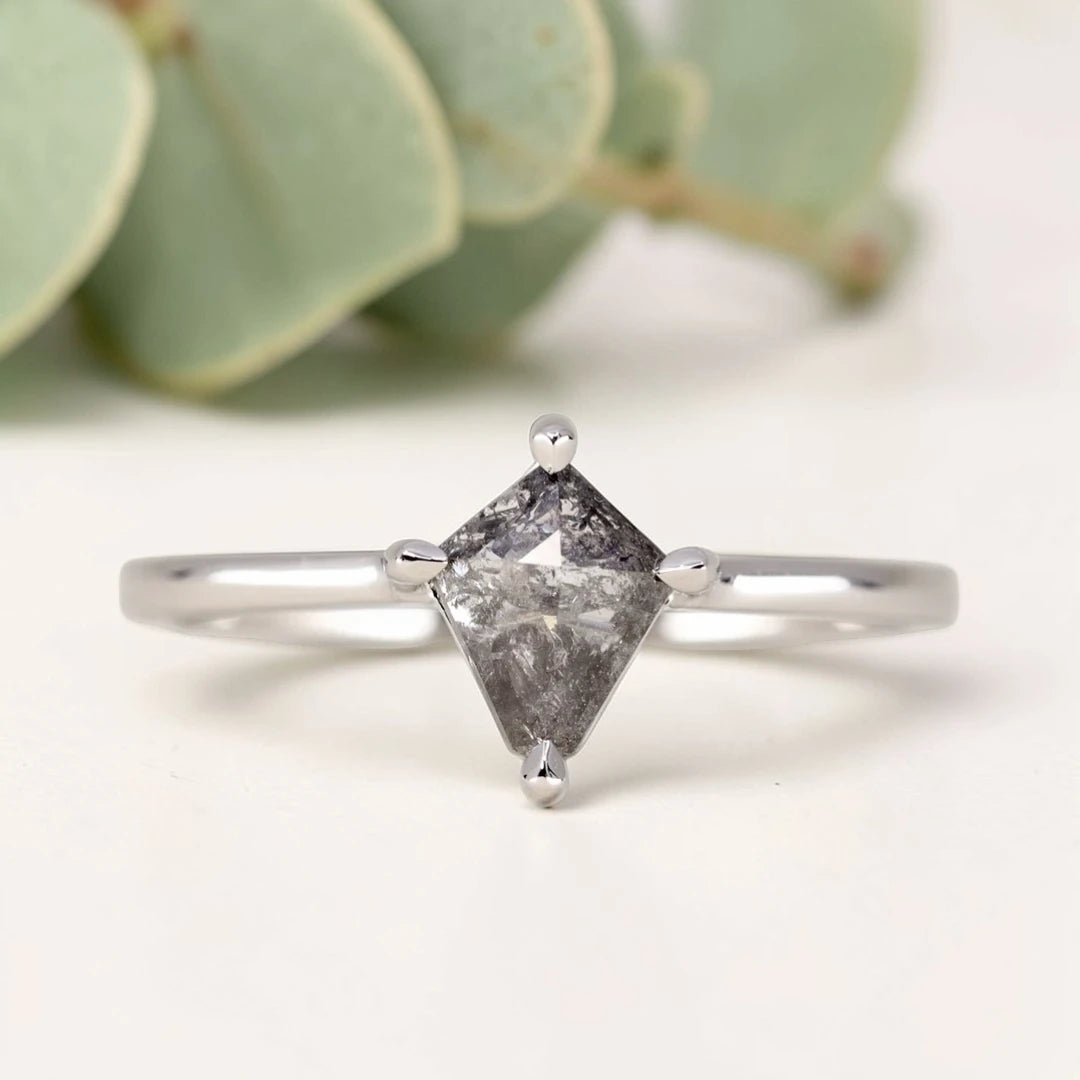 Kite Salt and Pepper Diamond Ring with Bezel Setting