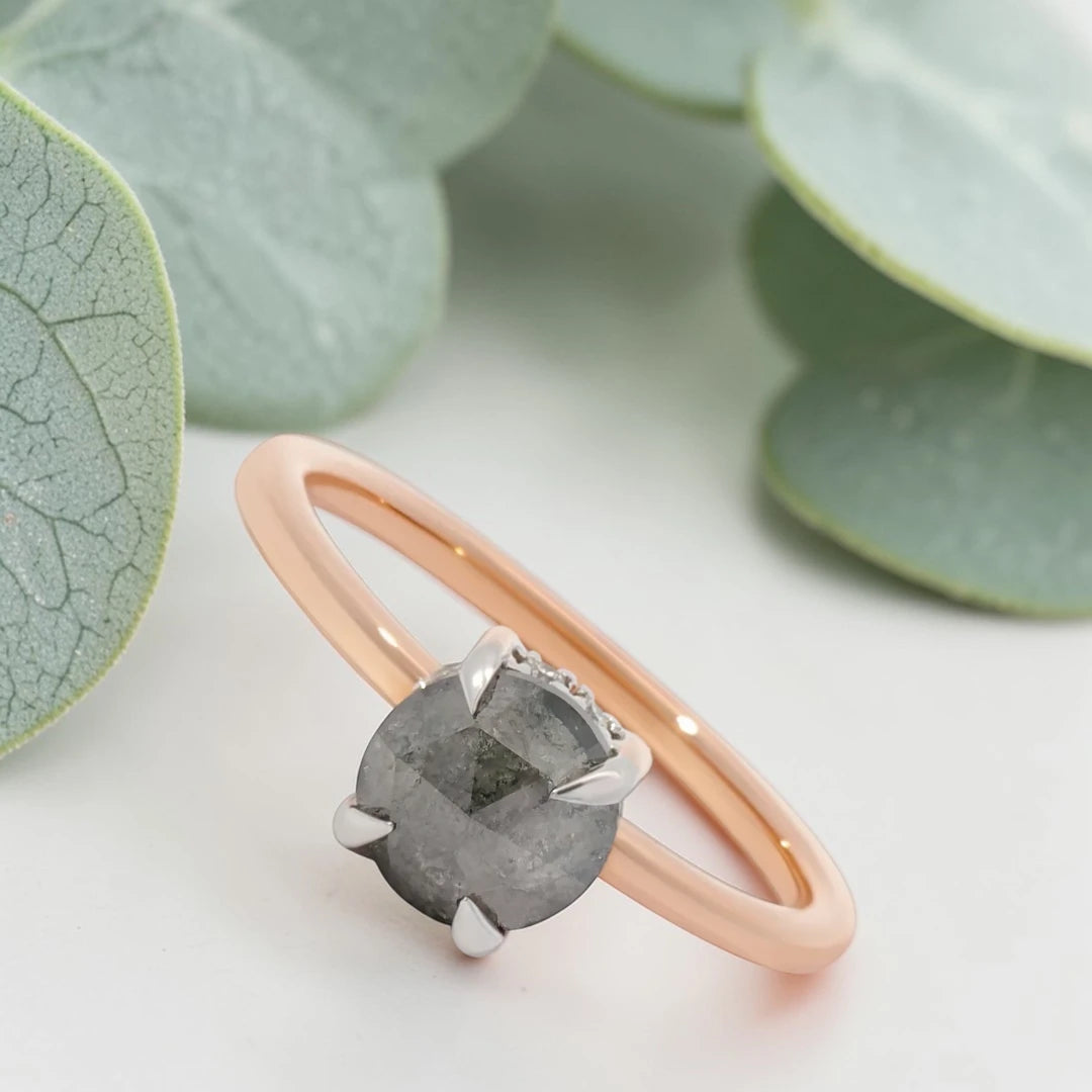 Round Cut Salt and Pepper Diamond Ring for Bridal Wear