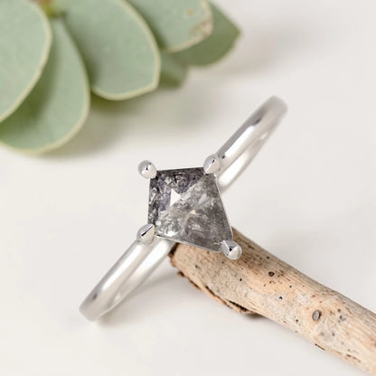 Kite Salt and Pepper Diamond Ring with Bezel Setting